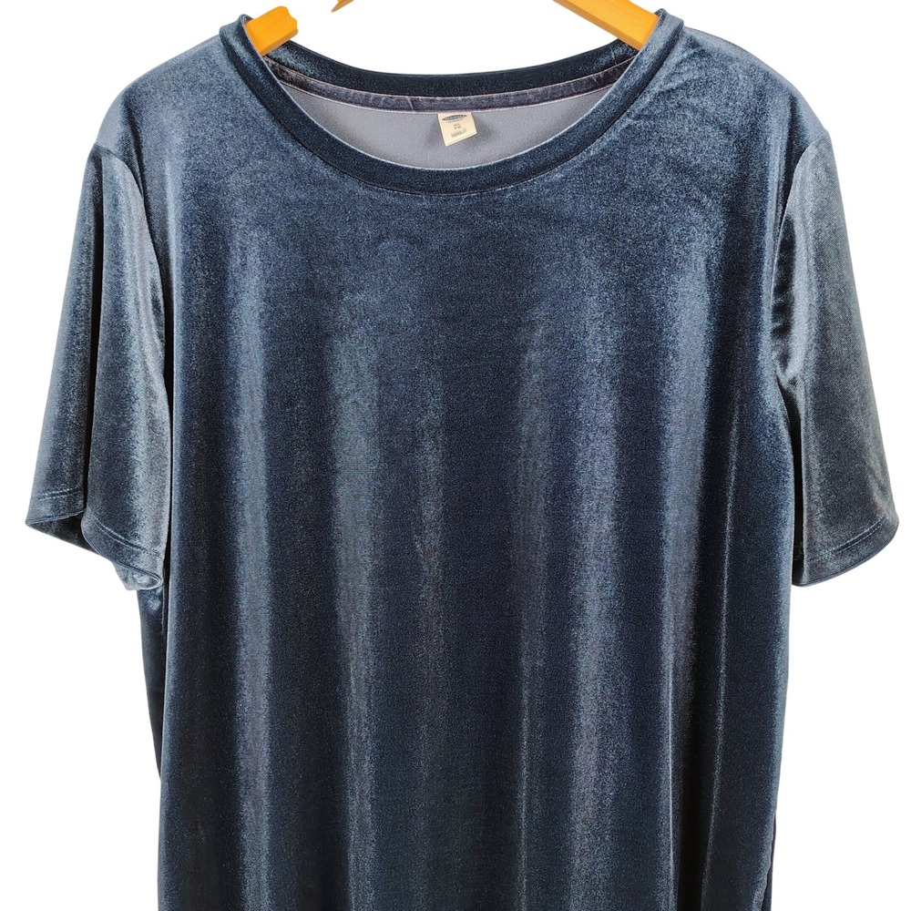 Old Navy Womens XL Velvet Tee Blue Short Sleeve Velour Luxe Minimalist Y2K